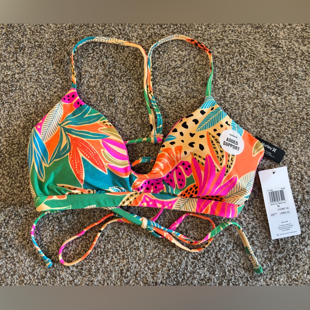 Hurley Green and Orange Bikini Swim Top